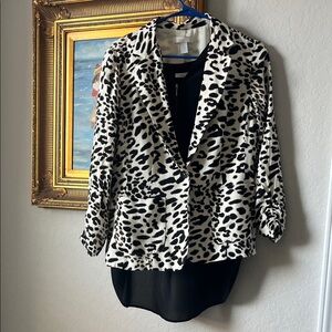 Chico's Black and White Animal Print Blazer